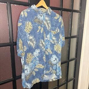Vintage Y2K Silk Hawaiian Shirt Mens XXL Blue Tropical Aloha Camp Collar